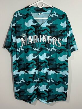MLB Seattle Mariners Armed Forces Blue Black Camo Baseball Jersey Mens XL